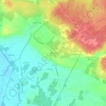 Carte topographique La Rigauderie, altitude, relief