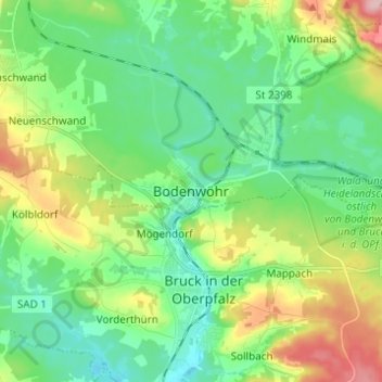 Carte topographique Bodenwöhr, altitude, relief