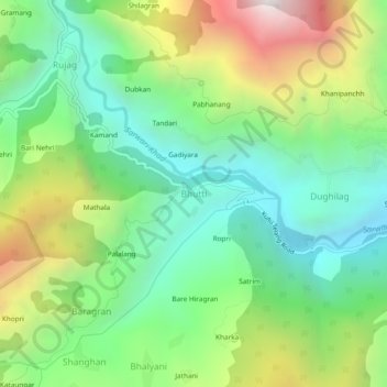 Carte topographique Bhutti, altitude, relief