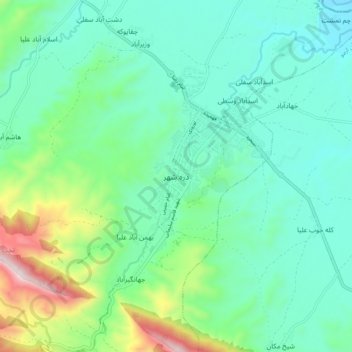 Carte topographique Darreh Shahr, altitude, relief