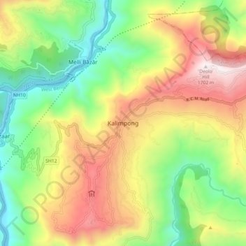 Carte topographique Kalimpong, altitude, relief