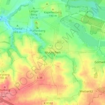 Carte topographique Mutzschen, altitude, relief