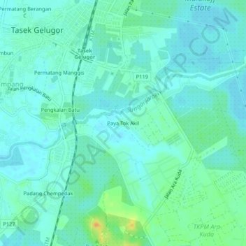 Carte topographique Paya Tok Akil, altitude, relief