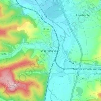 Carte topographique Wernshausen, altitude, relief