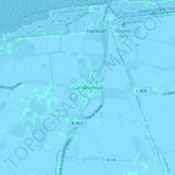 Carte topographique Carolinensiel, altitude, relief