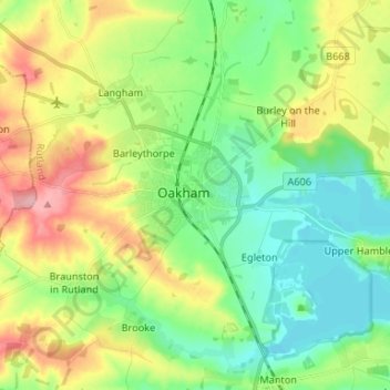 Carte topographique Oakham, altitude, relief