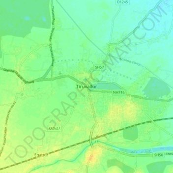 Carte topographique Tiruvallur, altitude, relief