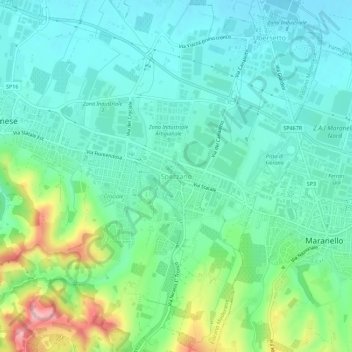 Carte topographique Spezzano, altitude, relief