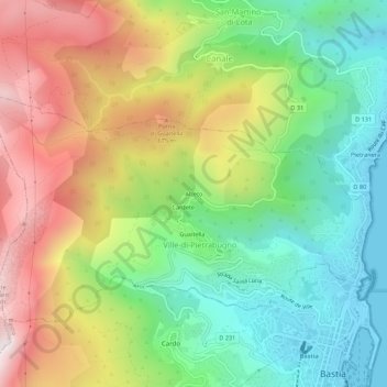 Carte topographique Alzeto, altitude, relief