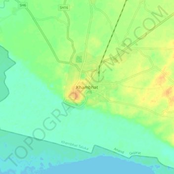 Carte topographique Khambhat, altitude, relief