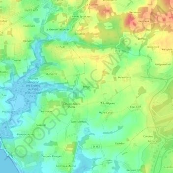 Carte topographique Précar, altitude, relief