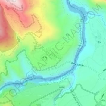 Carte topographique Jiangbian, altitude, relief