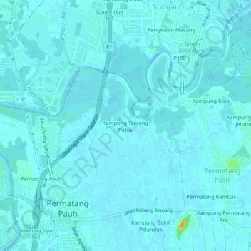 Carte topographique Kampong Tanjong Putus, altitude, relief