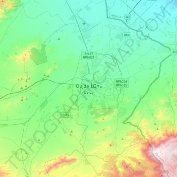 Carte topographique Oujda, altitude, relief