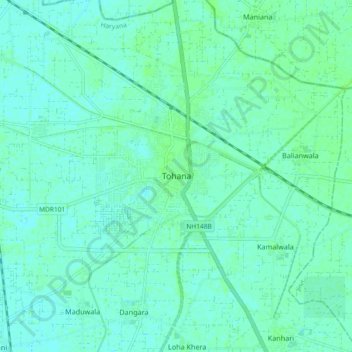 Carte topographique Tohana, altitude, relief