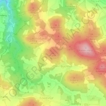 Carte topographique Kupfer, altitude, relief