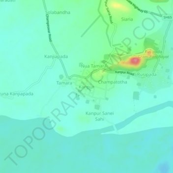 Carte topographique Kanpur, altitude, relief