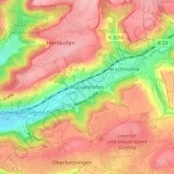 Carte topographique Hussenhofen, altitude, relief