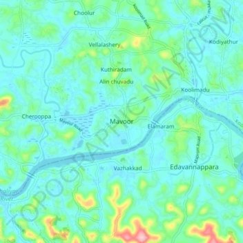 Carte topographique Mavoor, altitude, relief