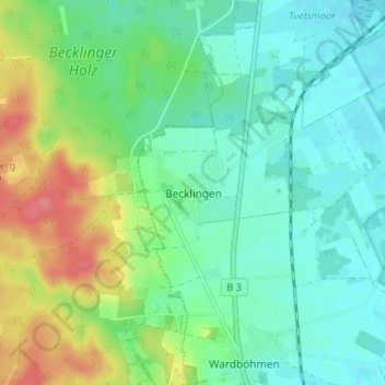 Carte topographique Becklingen, altitude, relief