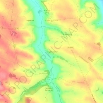 Carte topographique A Jouanlaurence, altitude, relief