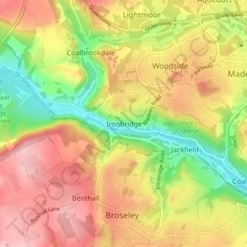 Carte topographique Ironbridge, altitude, relief