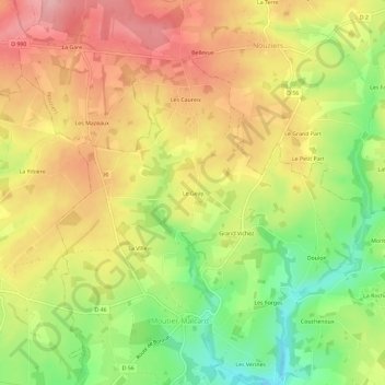 Carte topographique Le Geay, altitude, relief