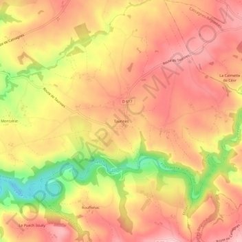 Carte topographique Taurines, altitude, relief