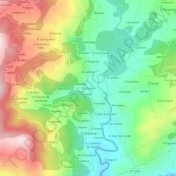 Carte topographique Os Doños, altitude, relief