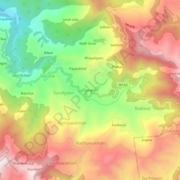 Carte topographique Sangila, altitude, relief