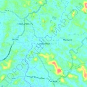 Carte topographique Koodathayi, altitude, relief