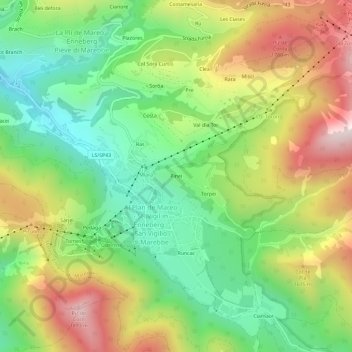 Carte topographique Pinei, altitude, relief