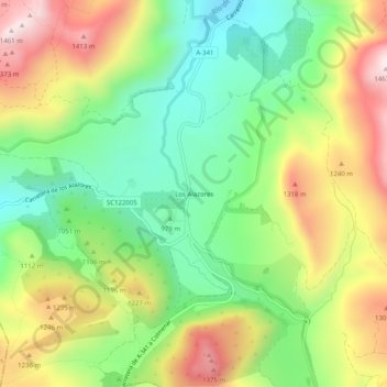 Carte topographique Los Alazores, altitude, relief