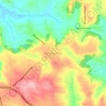 Carte topographique Kadampuzha, altitude, relief