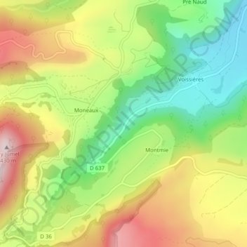 Carte topographique Cascade, altitude, relief
