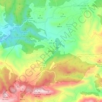 Carte topographique Beniaia, altitude, relief