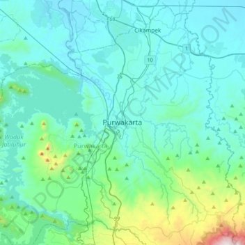 Carte topographique Purwakarta, altitude, relief