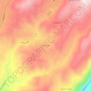 Carte topographique Fly-In Acres, altitude, relief