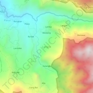 Carte topographique Langda, altitude, relief