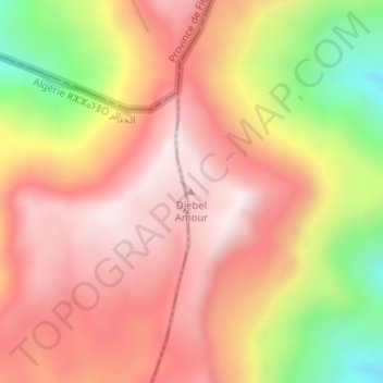 Carte topographique Djebel Amour, altitude, relief