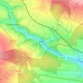 Carte topographique Zella, altitude, relief
