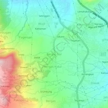 Carte topographique Bergas Lor, altitude, relief