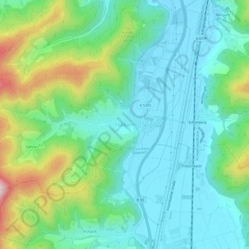 Carte topographique Fußbach, altitude, relief