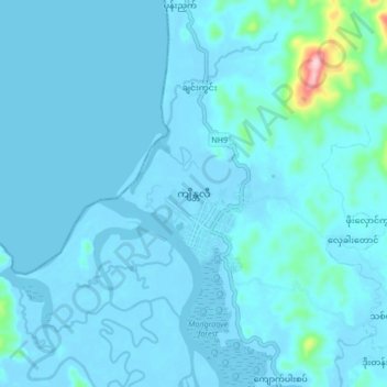 Carte topographique Kyeintali, altitude, relief