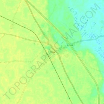 Carte topographique Biswan, altitude, relief