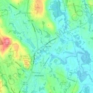 Carte topographique East Holliston, altitude, relief