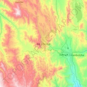 Carte topographique ደሴ / Dessie, altitude, relief