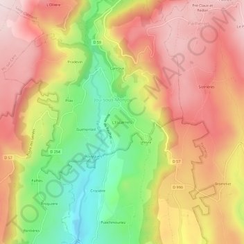 Carte topographique L'Escalmels, altitude, relief