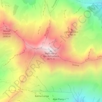 Carte topographique Mont Nery, altitude, relief