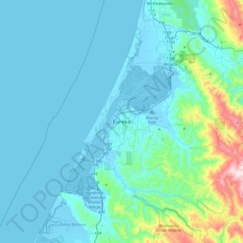 Carte topographique Eureka, altitude, relief